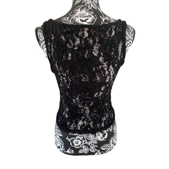 Voice Cropped Semi Sheer Lace Tank TopWide Strap Floral Sexy Rave Party - Picture 2 of 9